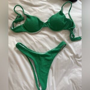 Green Textured Bikini Set